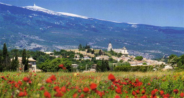 Bédoin notre village à 350 mètres d'altitude, au pied du Mont Ventoux